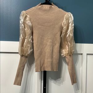 Fashion Nova Tan Cream Puff Sleeve Blouse